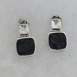 Silpada Very Rare Sterling Silver Black Tooled Leather Earrings on Posts P1012